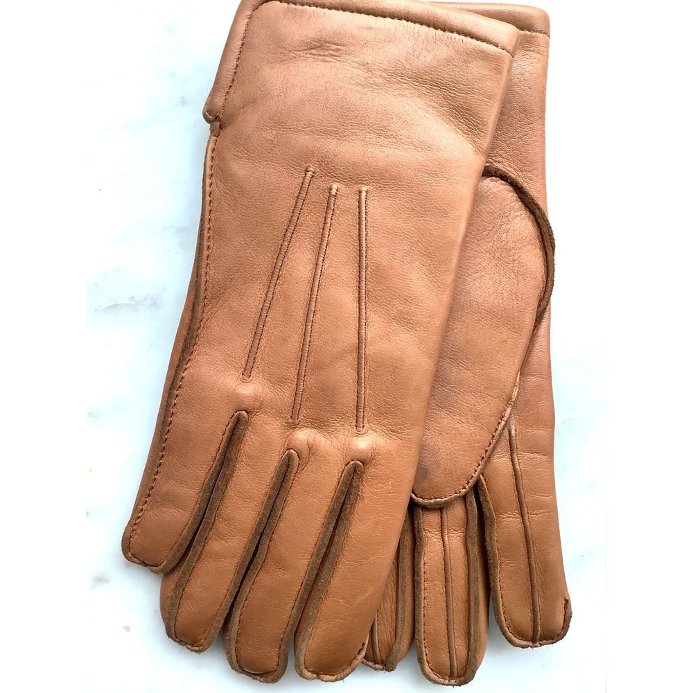 Vintage LL Bean Womens Sta Soft Deerskin Gloves Tan Rabbit Fur Lined - L